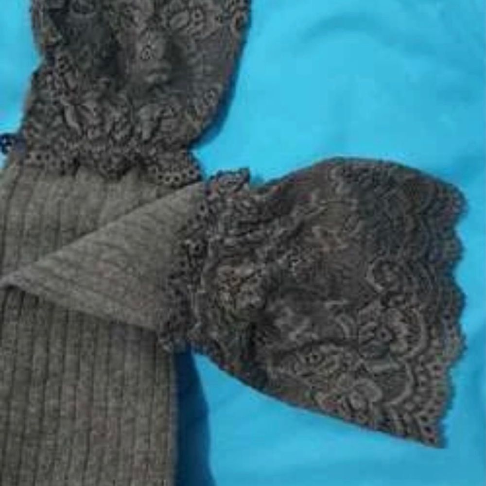 Dark Grey Ruffled Lace Thigh High Socks - Picture 7 of 8